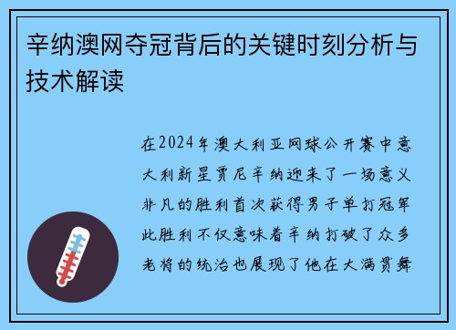 辛纳澳网夺冠背后的关键时刻分析与技术解读